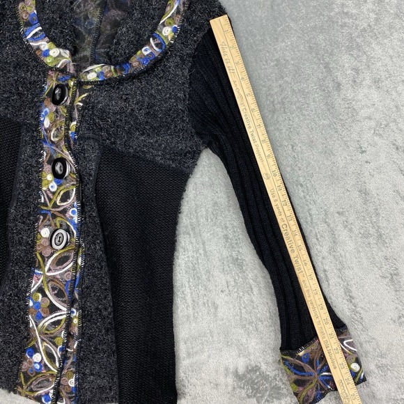 Sioni Sweater Womens Sz M Black Wool Mohair Cardigan Button Art Crafted Felted - Picture 10 of 12